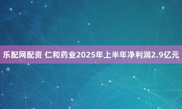 乐配网配资 仁和药业2025年上半年净利润2.9亿元